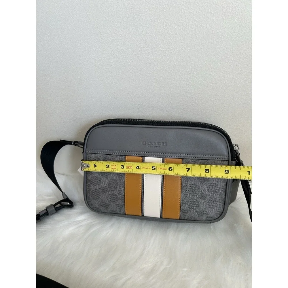 Coach Graham Grey Ochre Signature Canvas Varsity Stripe‎ Crossbody Bag NEW